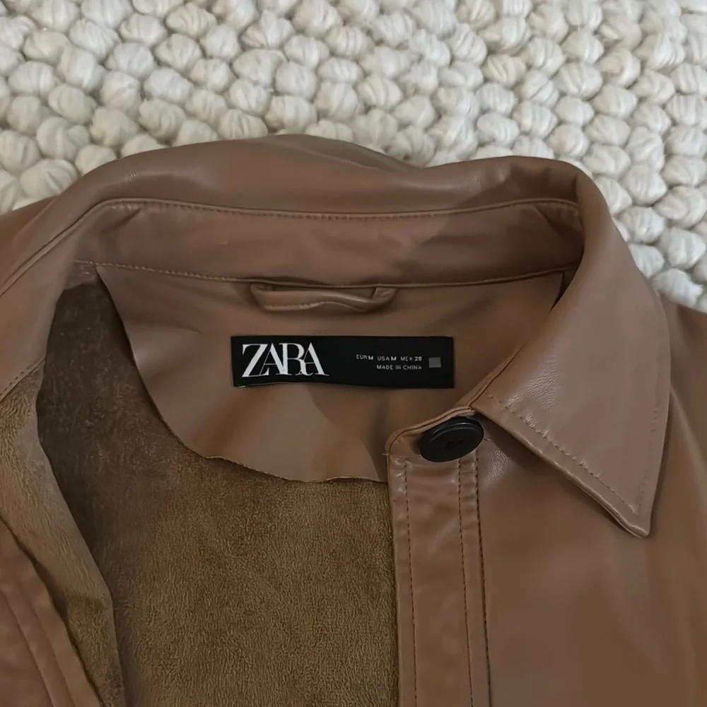 ZARA Brown Faux Leather Jacket with Belt - Picture 2 of 4